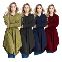 Moda maxi bloque de color S-6XL desgaste ropa islámica niñas árabes tallas grandes corte florales mujeres camisa larga blusa
